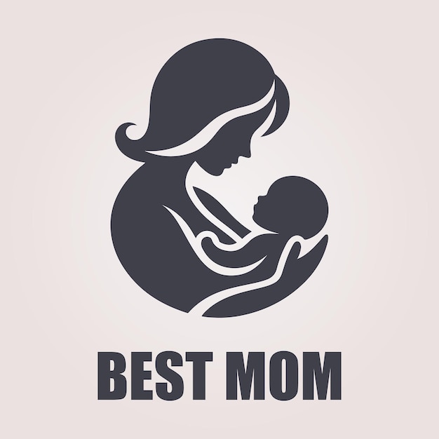 Vector best mom logo with mom and baby