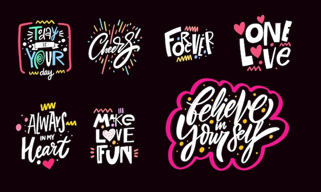 Best motivation phrases set Hand drawn colorful modern lettering