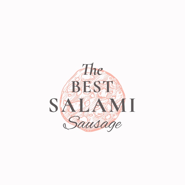 Best Salami Vintage Typography Label Emblem or Logo Template Hand Drawn Sausage Sketch Sign