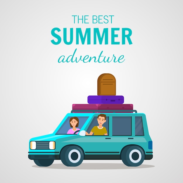 Best Summer Adventure Square Banner. Happy Couple