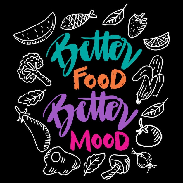 Better food better mood hand lettering. Poster quote.