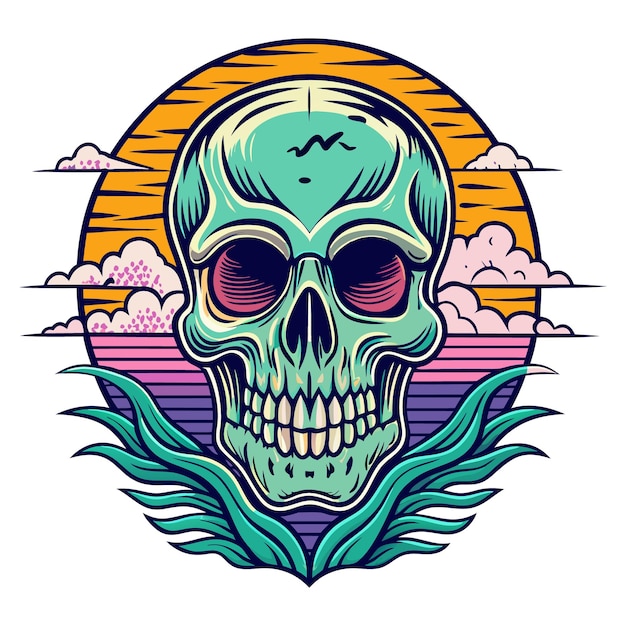 A beutifull t shirt design illustration of skull for summer beach