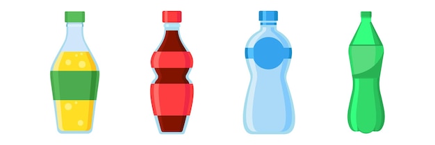 Beverages bottles soda lemon or orange and water Snack vector illustration