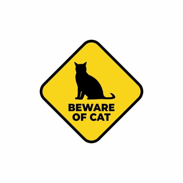 Vector beware of cat caution symbol yellow sign illustration