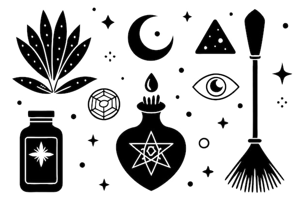 Vector bewitched elements set magical vector illustration