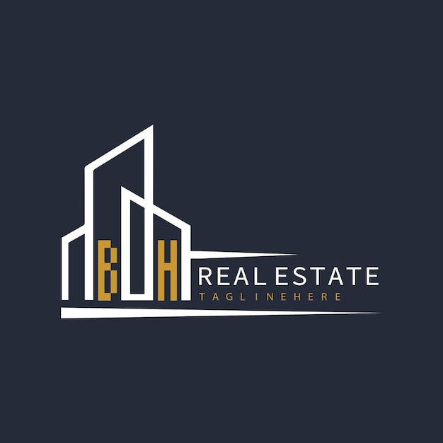 BH initial monogram logo for real estate with building shape creative design