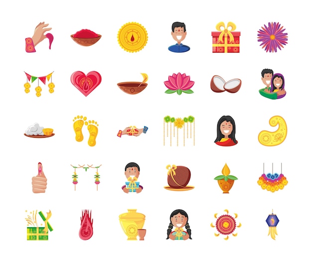 Bhai dooj detailed style 30 icon set design, Festival and celebration