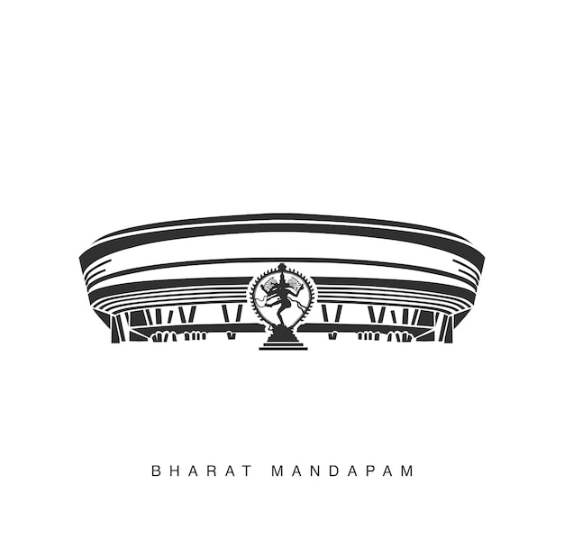 Bharat Mandapam with Nataraj Shiva statue vector icon A mandapa is a pillared hall for public rituals in Indian architecture