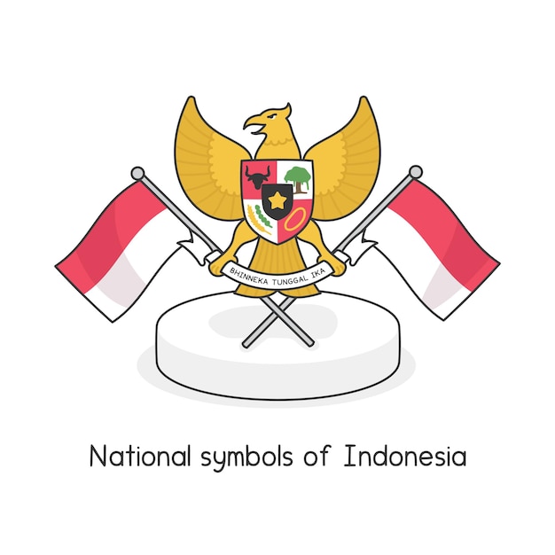 bhinneka tunggal ika Indonesia symbol minimal logo and flag kawaii doodle flat cartoon vector