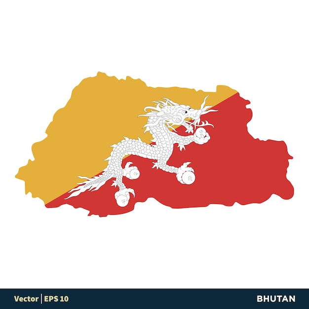 Bhutan Asia Countries Map and Flag Icon Vector Logo Template Illustration Design Vector EPS 10