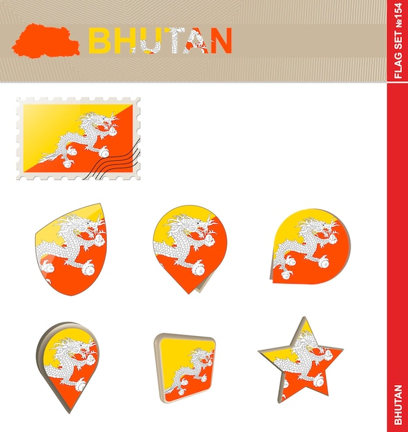 Bhutan Flag Set Flag Set 154 Vector