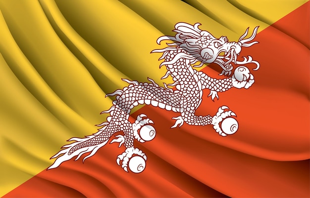 bhutan national flag waving realistic vector illustration