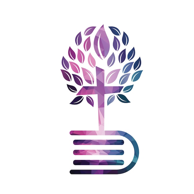 Bible Cross Tree Logo Design Christian Church Tree Cross Vector Template Design