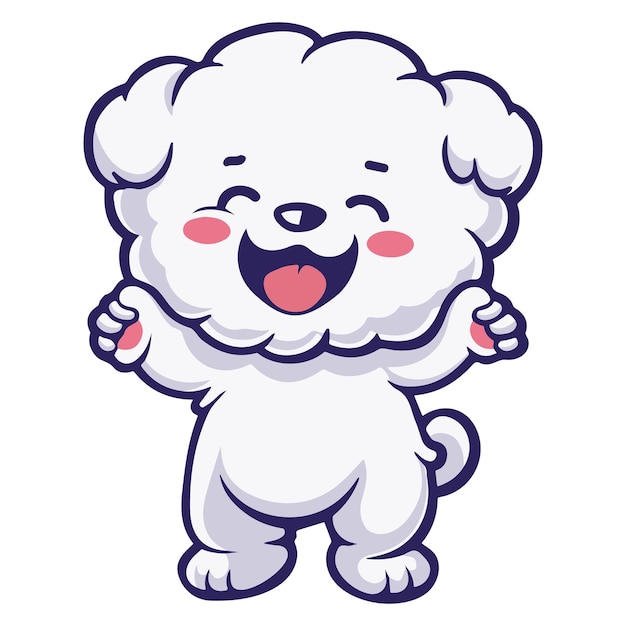 A Bichon Frise Dog dancing with joy and confidence Dog Cartoon isolated vector illustration