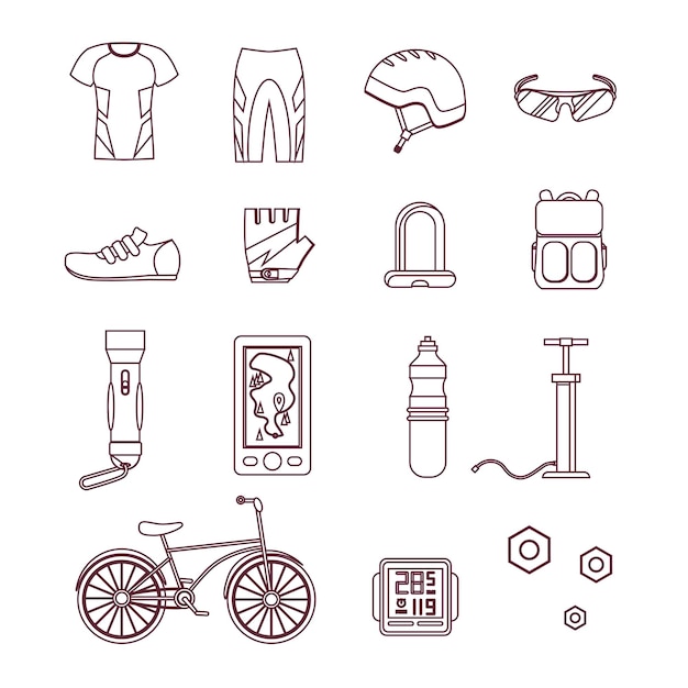 Bicycle and Accessories Thin Line Set. Sportive Lifestyle. Design Style. Vector illustration