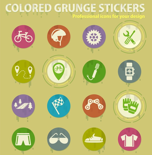 Bicycle colored grunge icons