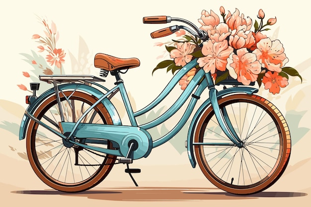 Bicycle decorated with flower Cycle decoration by flower bouquet vector art illustration