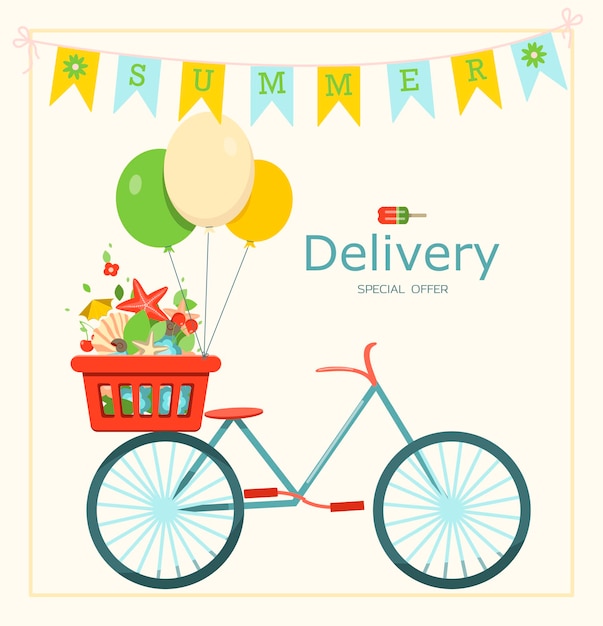 Bicycle delivery Vector banner for the summer sale Ad template Hot Summer Sale Typography Design