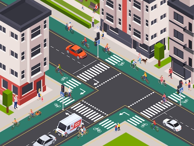 Bicycle Lanes Isometric Illustration