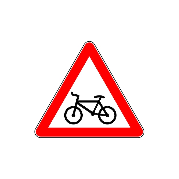 Bicycle road sign in red triangle. Vector illustration