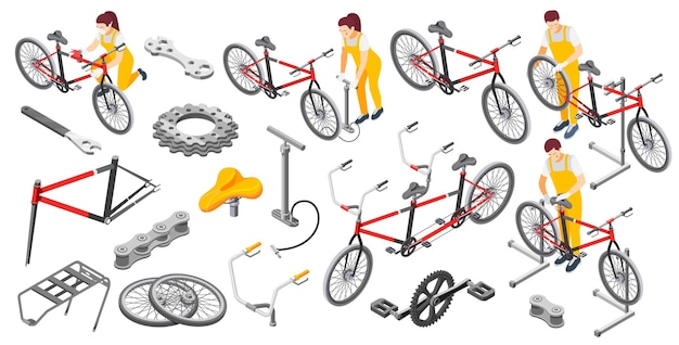 Bicycle service isometric composition with isolated image of wrench with handle on blank background vector illustration