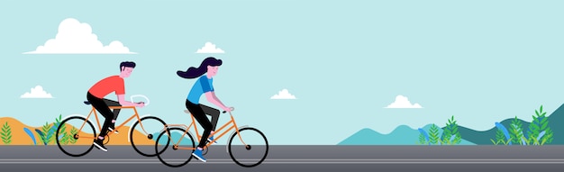 Bicycle in summer nature. flat vector illustration.