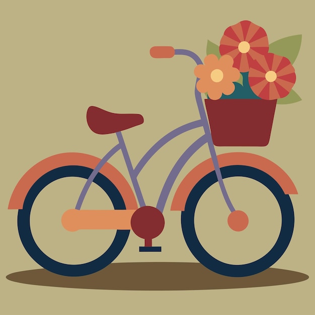 Vector a bicycle with a basket with flowers on it and a basket with a flower in it