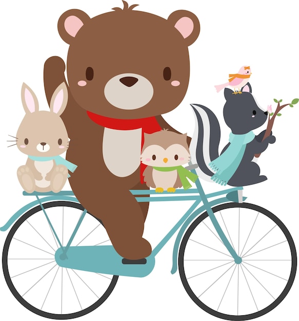 Bicycle with cute bear and owl and more sweet woodland animals