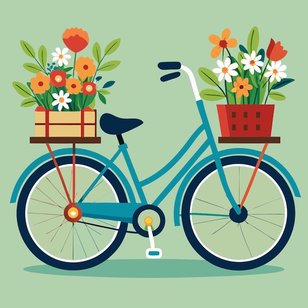 Vector bicycle with flowers in crate vector illustration