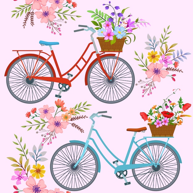 Vector bicycle with flowers pattern.