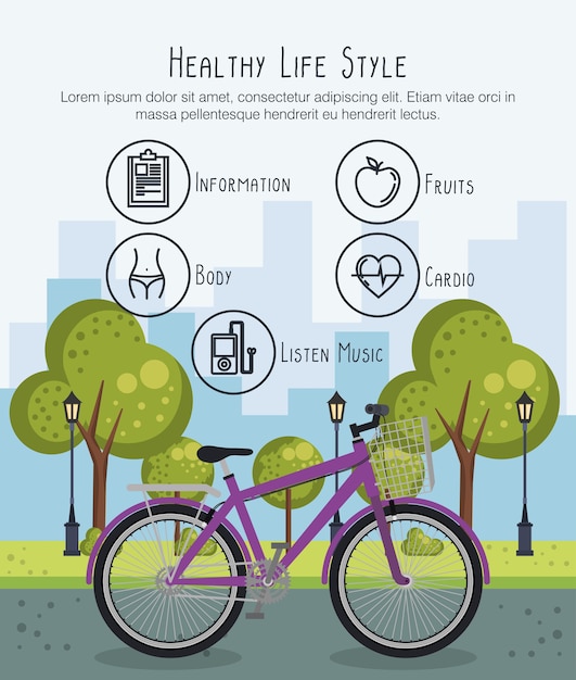 bicycle with healthy lifestyle icons