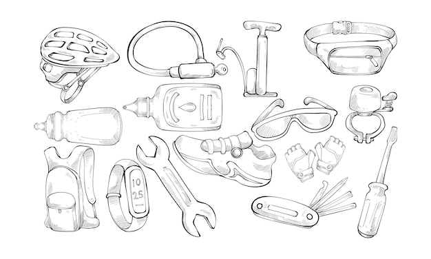 bicyclist equipment handdrawn collection