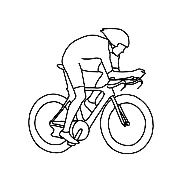 Bicyclist rider man with bike isolated on background, vector illustration, hand drawn, sketch