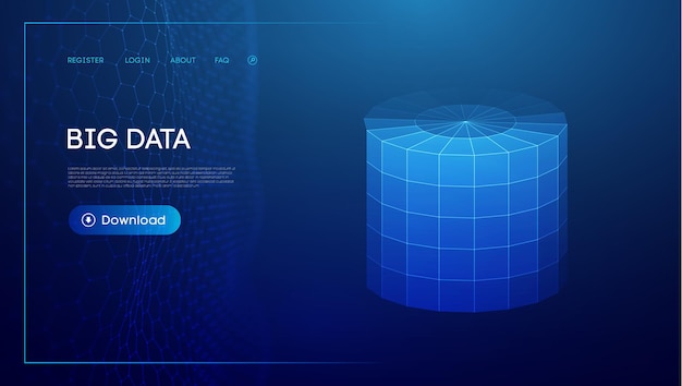 Bid data blue background Wireframe cylinder vector Network connection