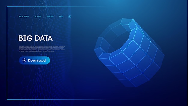 Bid data blue background Wireframe cylinder vector Network connection