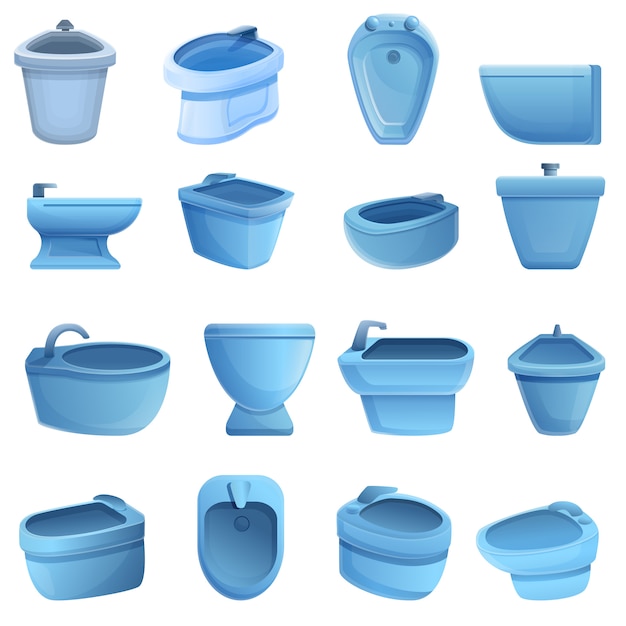 Bidet icons set, cartoon style