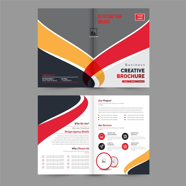 Vector bifold brochure template layout corporate business annual report catalog magazine flyer mockup