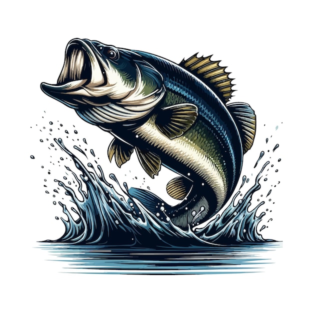 Big bass fish cartoon vector for tshirt design