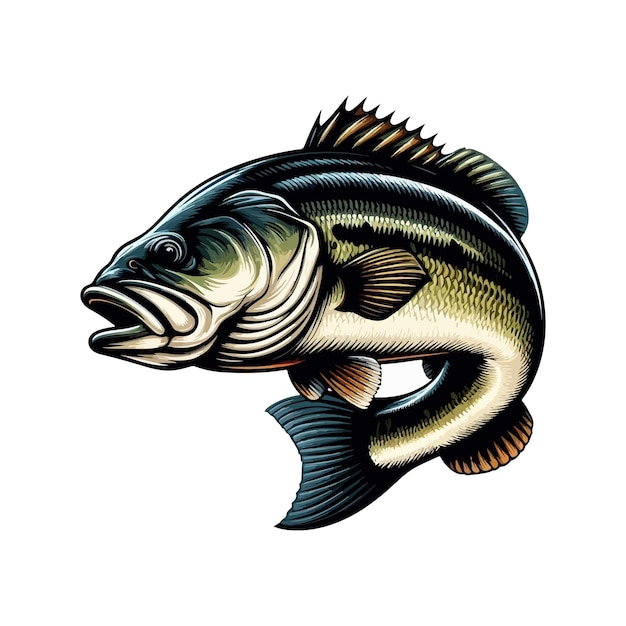 Big bass fish cartoon vector for tshirt design