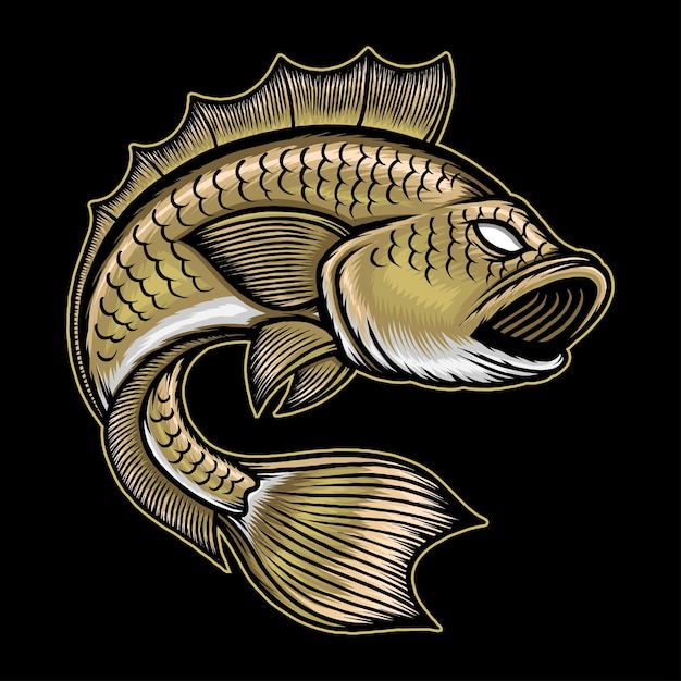 Big bass fish illustration. Premium vector