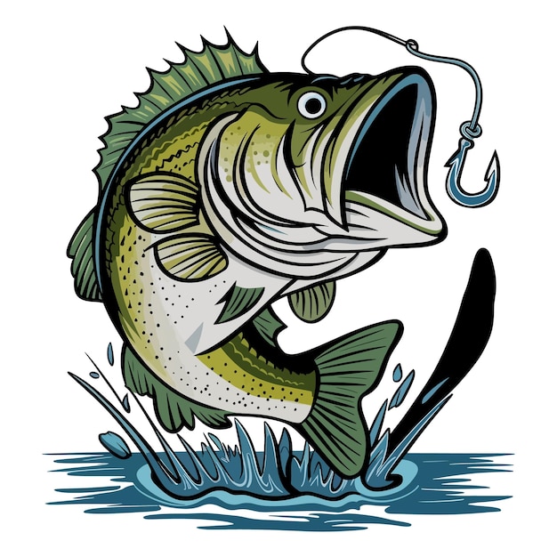 Big bass fish vector cartoon Tshirt Design