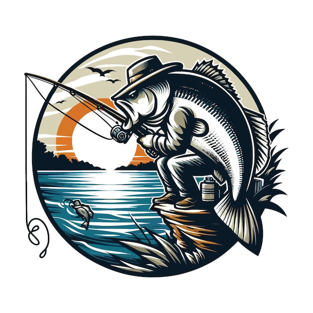 Big bass fish vector logo for t shirt design