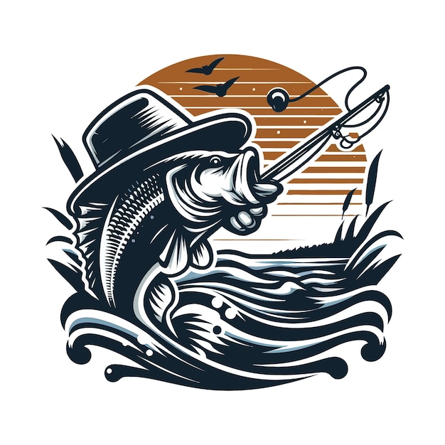 Big bass fish vector logo for t shirt design