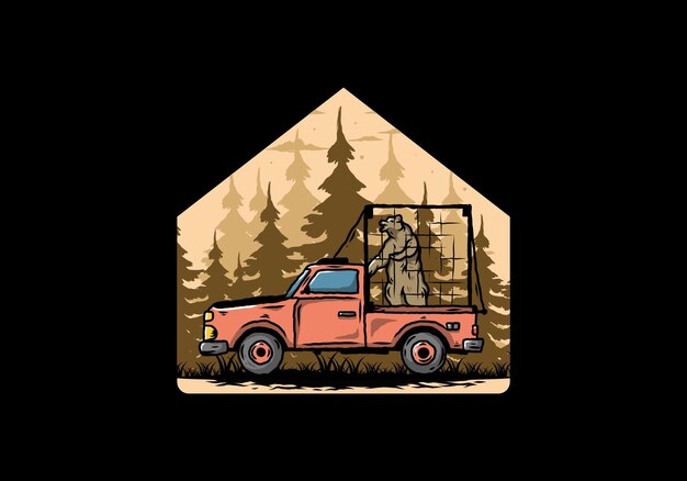 Vector big bear in cage on car illustration