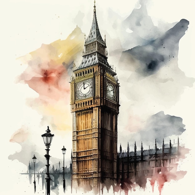 Big Ben London watercolor paint