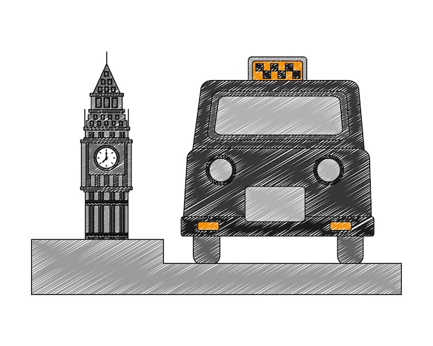 big ben tower british with classic taxi 