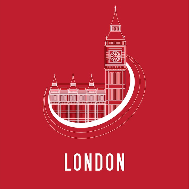 big ben tower landmark london flat classical sketch vector design