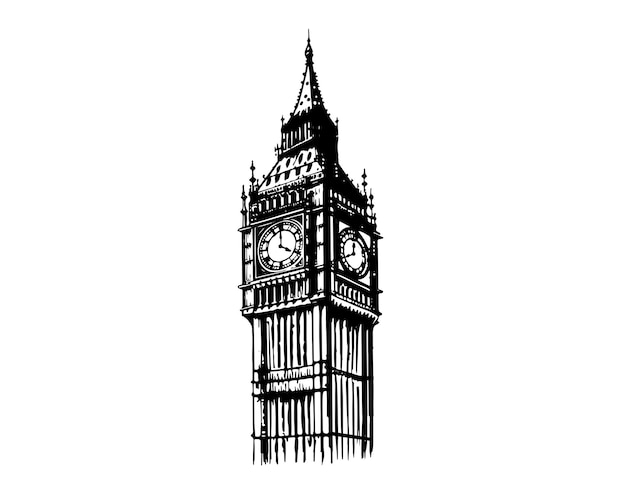 Big Ben Tower of London hand drawn illustrations vector