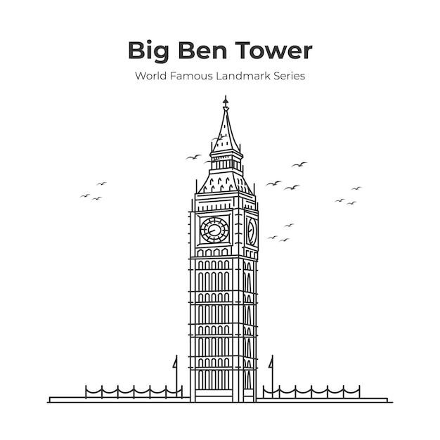 Big Ben Tower World Famous Landmark Outline Illustration