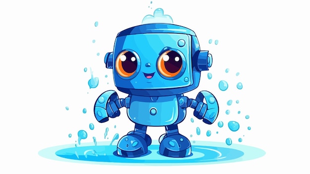 Big Blue 2D Flat Cartoon Robot Standing Futuristic Technology Illustration